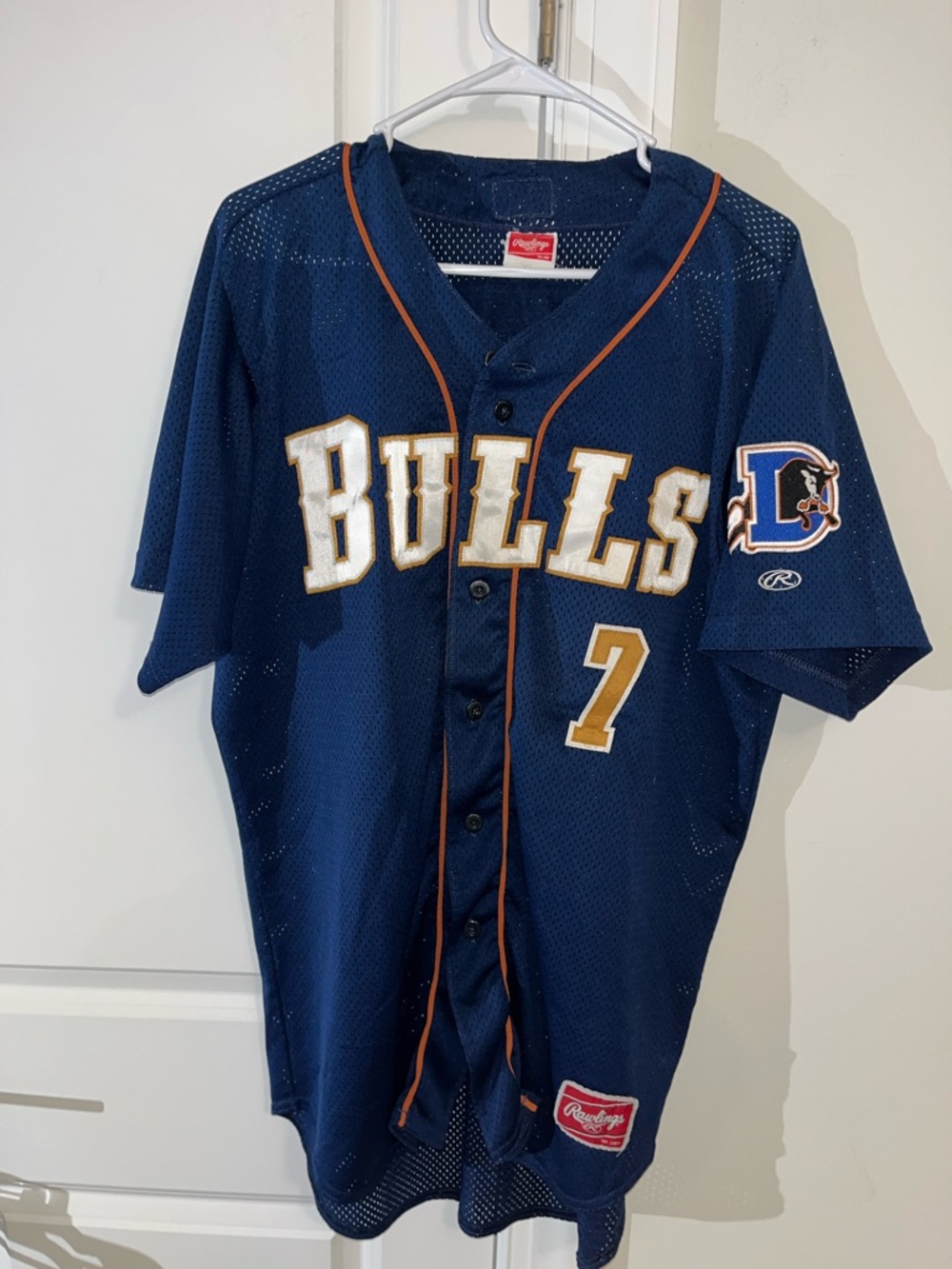 Game Worn CJ RIEFENHAUSER Bull Durham Bulls Blue MILB Home baseball Jersey XL